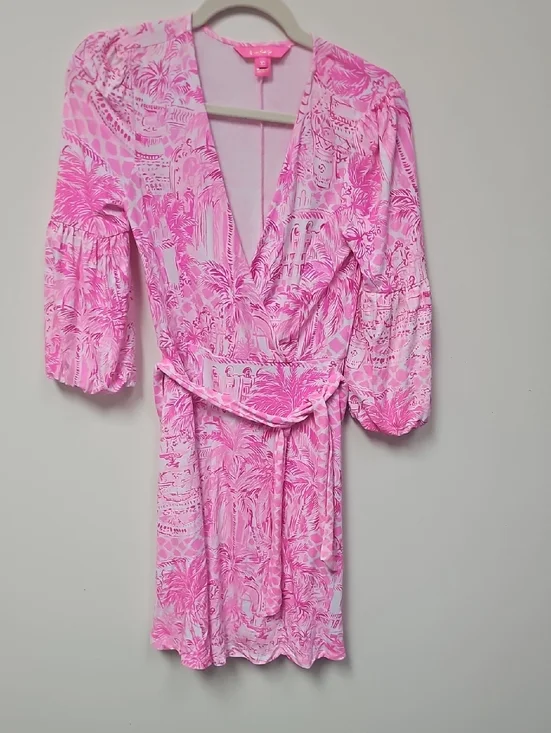 Lilly Pulitzer | Dresses | Lilly Pulitzer Pink Palm Print Wrap Dress ...